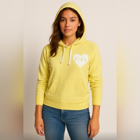 NEW VICTORIA'S SECRET PINK HOODIE PULLOVER SWEATSHIRT sz SMALL S YELLOW - Picture 1 of 4